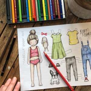 Paper Doll Printable | ISABELLA GIRL  | Craft Kit | Birthday Party | Adult Colouring Sheet | Modern Paper Doll | Printable | Party