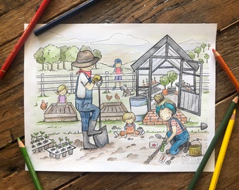 Digital Download | GARDENING (4 options)  Colouring Sheet | kids coloring | adult coloring | coloring sheet | activity sheet | printable