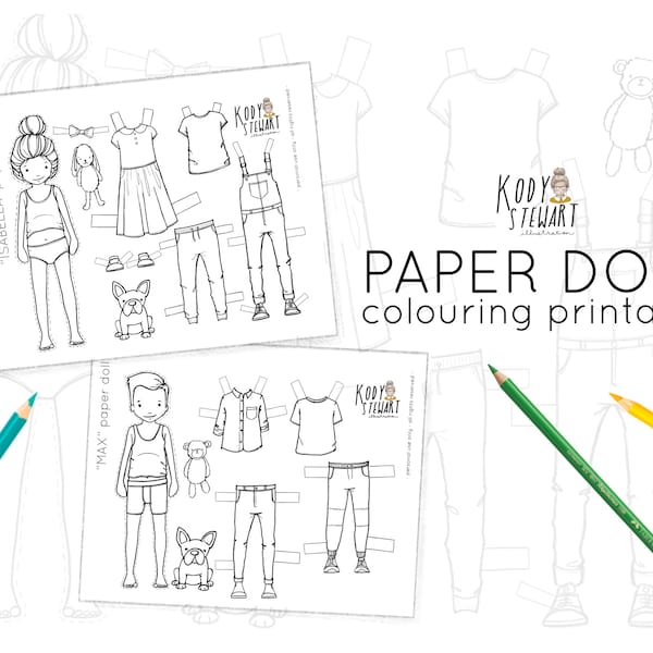 Paper Doll Printable | STARTER KIT | Craft Kit | Birthday Party | Adult Colouring Sheet | Modern Paper Doll | Printable | Quarantine Craft