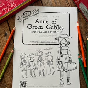 Paper Doll Printable | ANNE of GREEN GABLES set | Craft Kit | Birthday Party | Adult Colouring Sheet | Modern Paper Doll | Printable