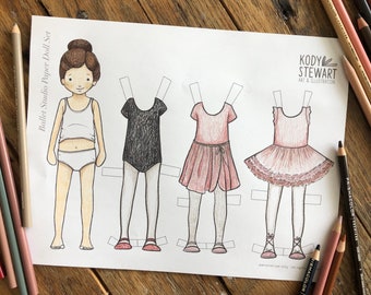 Paper Doll Printable | BALLET STUDIO SET  | Craft Kit | Birthday Party | Adult Colouring Sheet | Modern Paper Doll | Printable