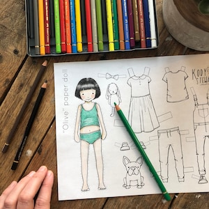 Paper Doll Printable | OLIVE girl | Craft Kit | Birthday Party | Adult Colouring Sheet | Modern Paper Doll | Printable | Quarantine Craft