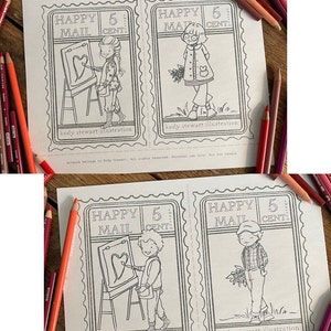 Conjunto de 4 cartões postais Heart Mail (2 páginas) | Download digital para impressão | Folhas para colorir | Artesanato infantil