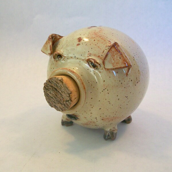 Stoneware Piggy Bank With Cork Nose