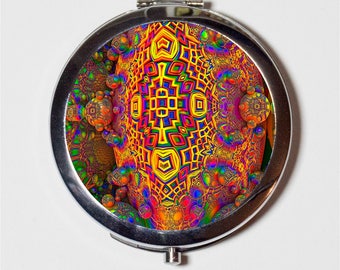 Fractal Geometric Compact Mirror -  Psychedelic Surreal Trippy - Make Up Pocket Mirror for Cosmetics