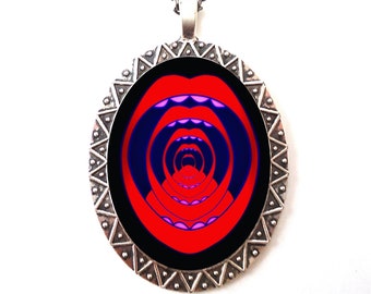 Pop Art Mouth Necklace Pendant - Psychedelic Trippy Festival Accessories 1960's 1970's Mod Retro Surreal Surrealism