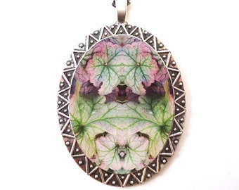 Mirrored Leaves Necklace Pendant - Festival Fashion Psychedelic Trippy Leaf Nature Art