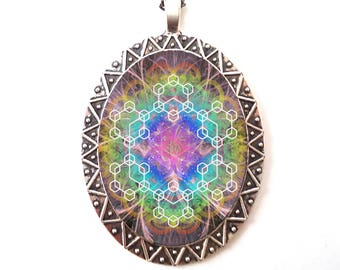 Geometric Pentagon Necklace Pendant Trippy Hippie - Psychedelic Festival Fashion Rave Burning Man Electric Daisy Carnival - Sacred Geometry