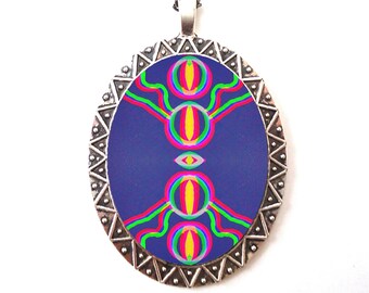 Trippy Third Eye Necklace Pendant - Psychedelic Festival Accessory Stoner Art