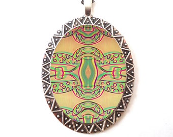 Green Mushroom Necklace Pendant - Trippy Shrooms Psychedelic Festival Accessory Stoner Art