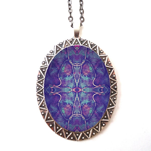 Ayahuasca Necklace Pendant - Psychedelic Trippy Mirrored Art Surreal Festival Accessories