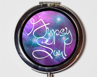 Gypsy Soul Compact Mirror - Boho Old Soul Modern Day Bohemian Hippie Free Spirit - Make Up Pocket Mirror for Cosmetics