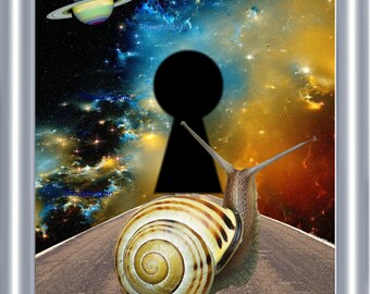 Snail in Outer Space Art Print 8 x 10 – Cosmic Visionary Artwork - Surreal Snail on Road - Doorway into Unknown - Surrealism