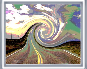 Psychedelic Road Art Print 8 x 10 – Visonary Road as Wave - Bright Colors - Surreal Spiral - Festival Artwork