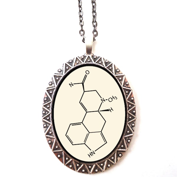 LSD Acid Molecule Necklace Pendant Psychedelic Trippy - Festival Art Spiritual Metaphysical Hippie - Occult New Age Cosmic Energy Drugs