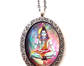 Cosmic Shiva Hindu Necklace Pendant Psychedelic Trippy Visionary Art - Festival Art Spiritual Metaphysical Hippie - Hinduism Diety