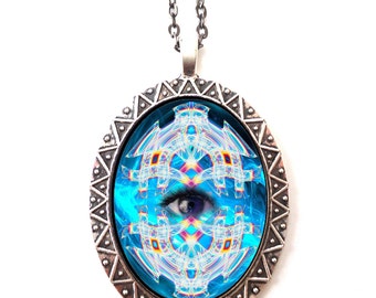 Trippy Eye Necklace Pendant Third Eye Psychedelic Visionary Pop Art - Festival Art Spiritual Occult - Metaphysical Hippie All Seeing Eye