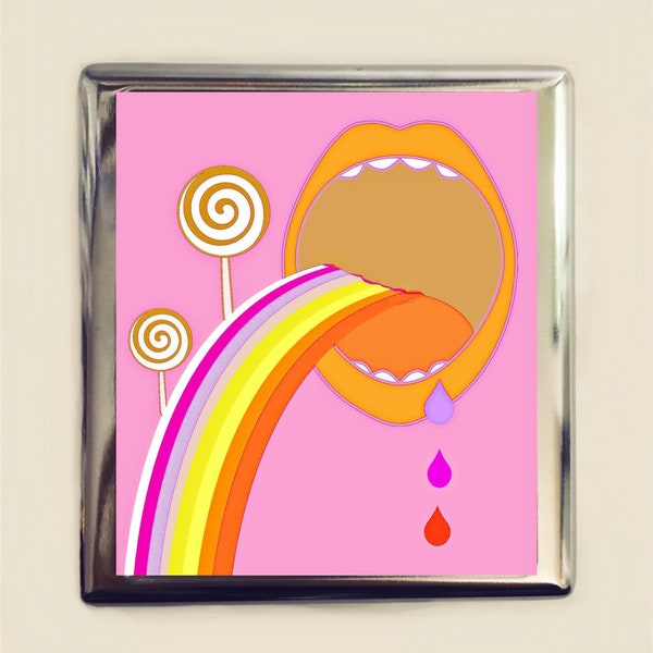 Trippy Lollipop Road Cigarette Case Business Card ID Holder Wallet Psychedelic Festival Art Pop Art 60's 70's Inspired Mod Rainbow