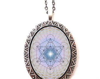 Metatron's Cube Necklace Pendant - Sacred Geometry - Visionary Psychedelic Trippy Art - Hippie Music Festival Spiritual Metaphysical Cosmic