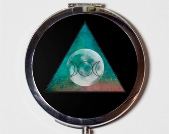 Moon Triple Goddess Compact Mirror - Witch Witchcraft Witchy Trippy Occult Magick - Make Up Pocket Mirror for Cosmetics