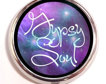 Gypsy Soul Pill box Pillbox Case Holder - Boho Gypsy Stash Trinket Box - Hippie Free Spirit - Galaxy Cosmic Psychedelic Trippy Art