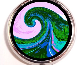 Psychedelic Road Pill box Pillbox Case Holder -  Visonary Road - Inspired by Great Wave - Bright Colors - Surrealism Surreal - Holds Picks