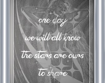 Stars Poem Art Print 8 x 10 - Poetry on Linen - Metaphysical - Spiritual - One Day We Will All Know the Stars Are Ours to Share - Cosmic