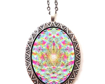 Metatron's Cube Necklace Pendant - Sacred Geometry - Visionary Psychedelic Trippy Art - Hippie Music Festival Spiritual Metaphysical Trance