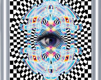 Psychedelische Eye Art Print 8 x 10 – visionaire Festival Artwork - popart - Hypnotic - derde oog - dambord - Muziek Fest