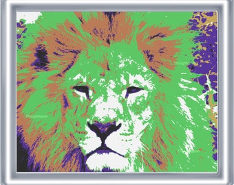 Psychedelic Lion Art Print 8 x 10 – Visionary Pop Art - Festival Art - Rave - Bright Colors - Safari  - Animal