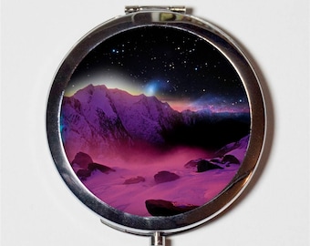 Trippy Outer Space Compact Mirror -  Psychedelic Surreal Universe Outerspace Landscape - Make Up Pocket Mirror for Cosmetics