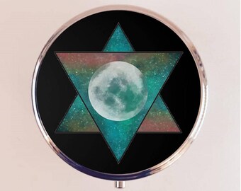 Moon Hexagram Pill Box Pillbox Case Holder Stash Box Full Moon Occult Magick Witchcraft