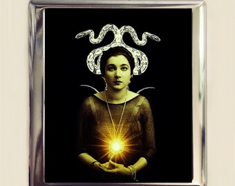 Art Deco Medusa Cigarette Case Business Card ID Holder Wallet Surreal Surrealism Snake Woman Flapper Mystical Goddess Kundalini