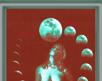 Moon Goddess Art Print 8 x 10 – Phases of the Moon - Wicca Wiccan Witchcraft Occult Visionary Surreal Art Mature