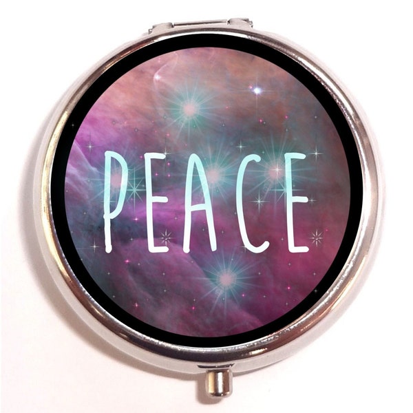 Peace Hippie Pill box Pillbox Case Holder - Anti-War - Psychedelic Trippy Cosmic Galaxy Universe - Flower Child Hippies Music Festival