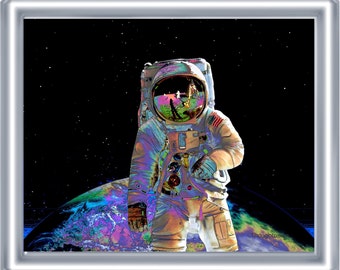 Visionary Astronaut Art Print 8 x 10 – Outer Space Cosmic Visionary Artwork - Psychedelic Pop Art - Bright Colors - Surreal