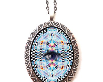 Trippy Eye Necklace Pendant Third Eye Psychedelic Visionary Pop Art - Festival Art Spiritual Occult - Metaphysical Hippie All Seeing Eye EDM