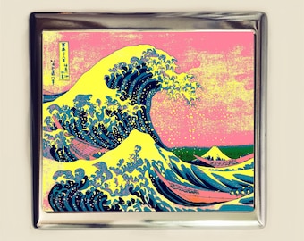 Psychedelic Great Wave Cigarette Case Business Card ID Holder Wallet Trippy Over Kanagawa Japanese Art