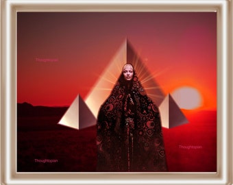 Desert Goddess Art Print 8 x 10 – Pyramid Woman Psychedelic Trippy Visionary Festival Artwork - Occult Witchcraft Wicca