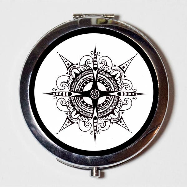 Sailor Mandala Compact Mirror - Compass Spirituality Hippie Spiritual Festival Accessory - Make Up Pocket Mirror for Cosmetics