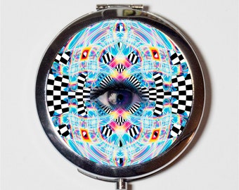 Trippy Eye Compact Mirror - Psychedelic Third Eye All Seeing Eye Visionary Art Festival Accessory - Make Up Pocket Mirror for Cosmetics