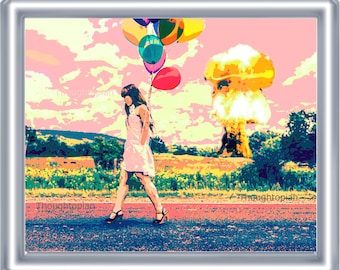 Apocalyptic Balloon Woman Art Print 8 x 10 – Atomic Bomb Girl Carrying Balloons - Apocalypse Pop Art – Surrealism – Surreal - Atom Bomb