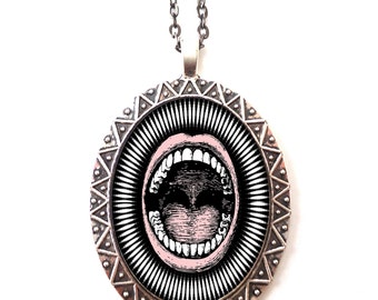 Trippy Mouth Necklace Pendant Psychedelic Visionary Pop Art - Festival Art - EDM Rave Tomorrowworld Burning Man - Hypnotic Trance Dance