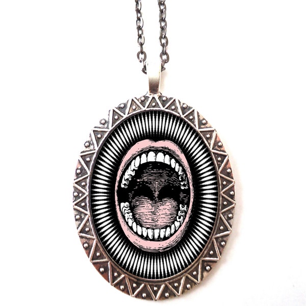 Trippy Mouth Necklace Pendant Psychedelic Visionary Pop Art - Festival Art - EDM Rave Tomorrowworld Burning Man - Hypnotic Trance Dance