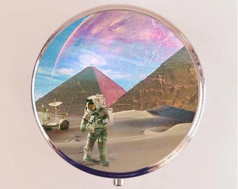 Pyramid Astronaut Pill Box Pillbox Case Holder Stash Box Trippy Psychedelic Surreal Outer Space