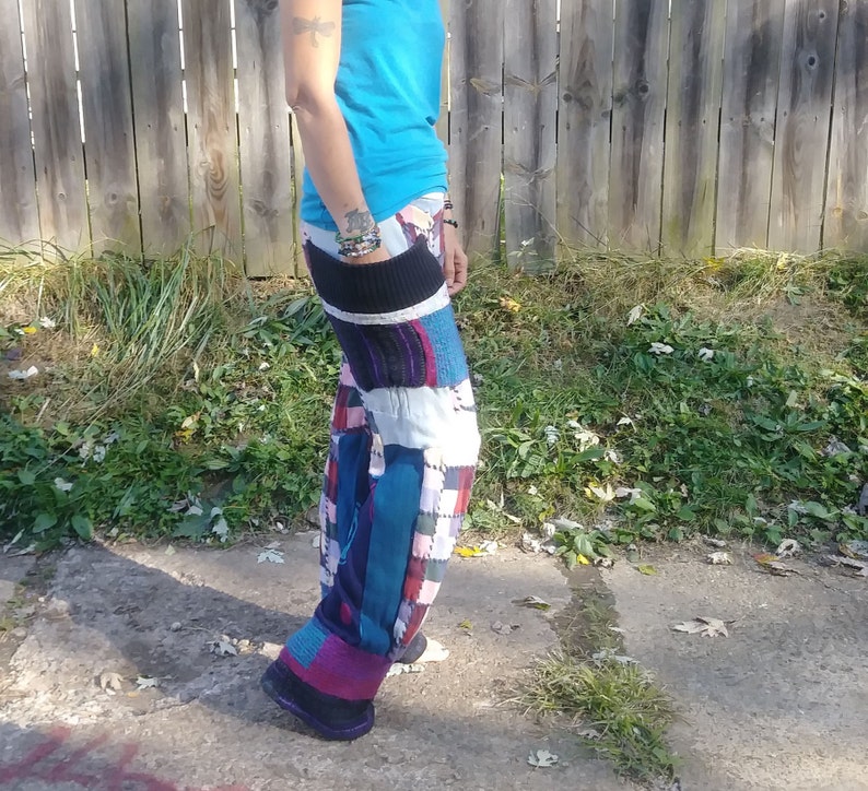 Handmade Patchwork Sweater Pants Checkered Sweater Pants Upcycled Womens Swants Upcycled Womens Patchwork Sweater Pants