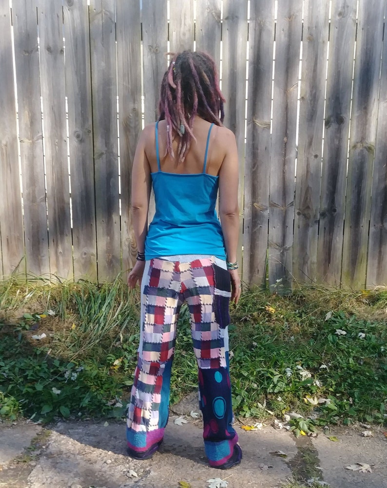 Handmade Patchwork Sweater Pants Checkered Sweater Pants Upcycled Womens Swants Upcycled Womens Patchwork Sweater Pants