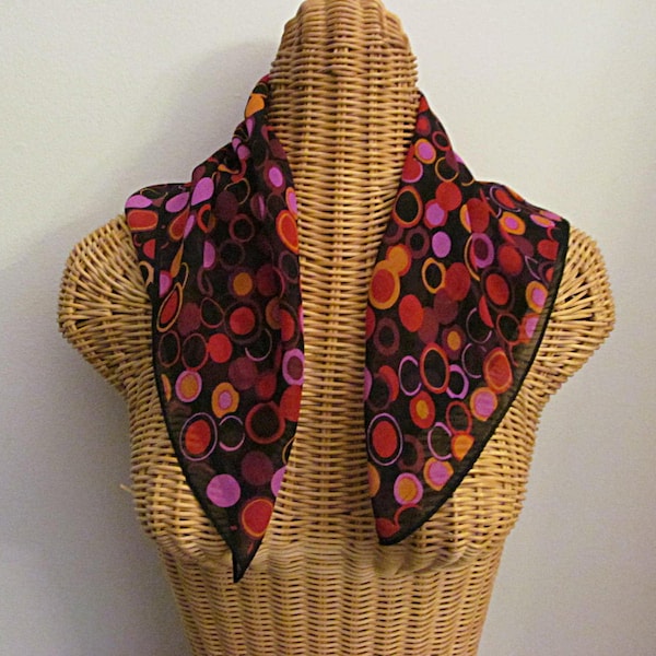 Elaine Gold Scarf, Red and Black Circles, Small Square Scarf, Vibrant Colors, Fashion Accessory, Very Good Condition