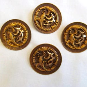 Vintage Buttons, Set of Four Large Pictorial Buttons, Leaf Design With Cut Steel Accent, Gift for Collector,   Hard to Find a Set