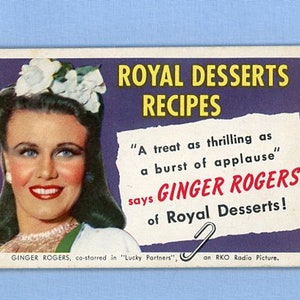 Ginger Rogers, Royal Desserts Promotion, Gelatin Recipe 24-page Booklet, Vintage 1940 Advertising, Dancing Movie Star, Read Description